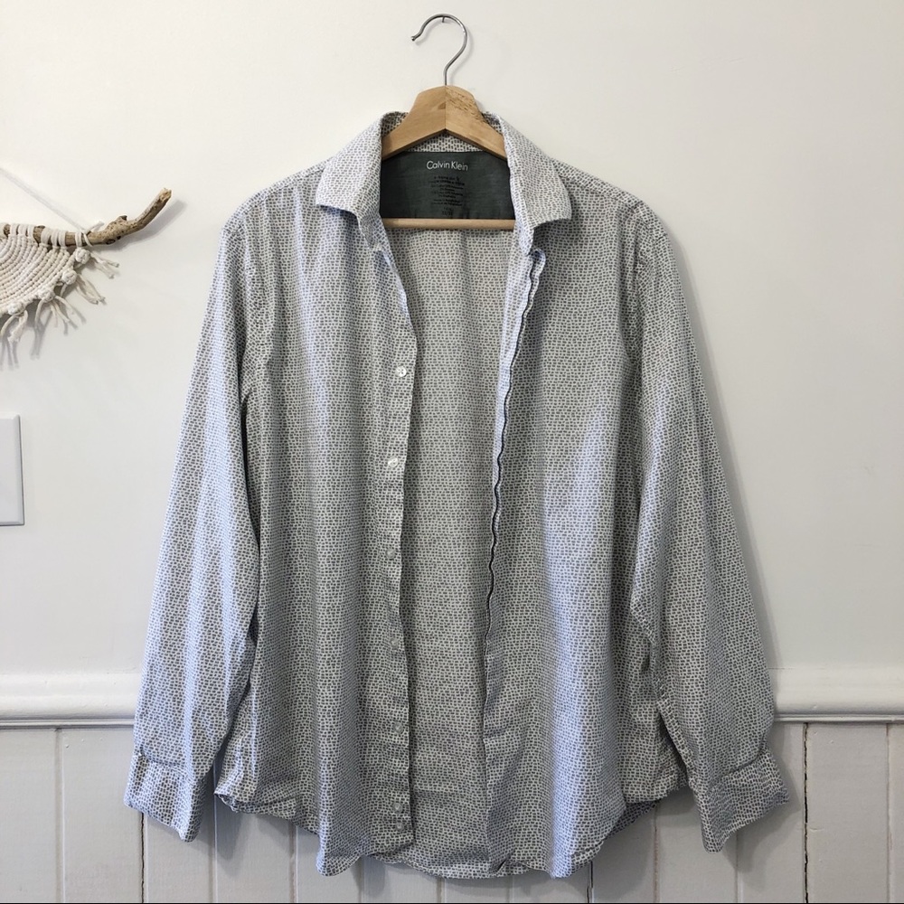 Calvin Klein White & Grey Burton Down Dress Shirt - Picture 1 of 4